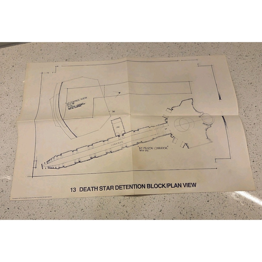 1977 Star Wars 13 Death Star Detention blueprint, vintage Memorabilia Poster